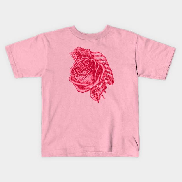 Red Rose with the United States flag Kids T-Shirt by Biophilia